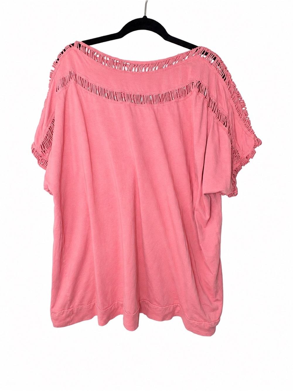 Roaman’s 1X 22/24 Pink Crochet Trim Short Sleeve Top Plus Size Boho Casual